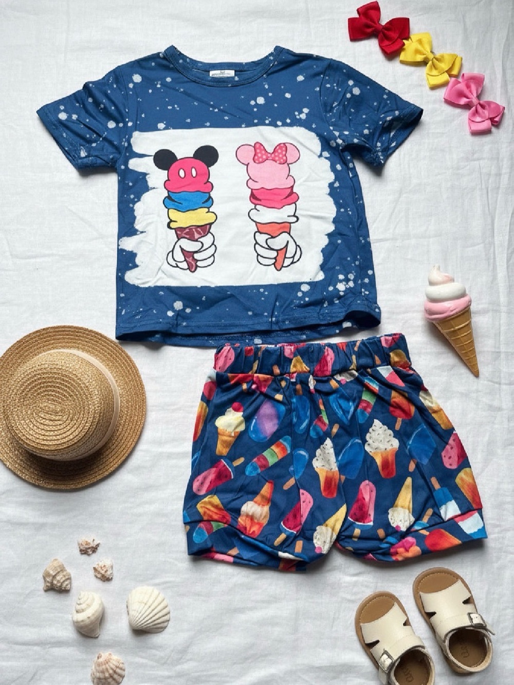 Kids Ice Cream Print Shorts in Blue - Fun Summer Bottoms